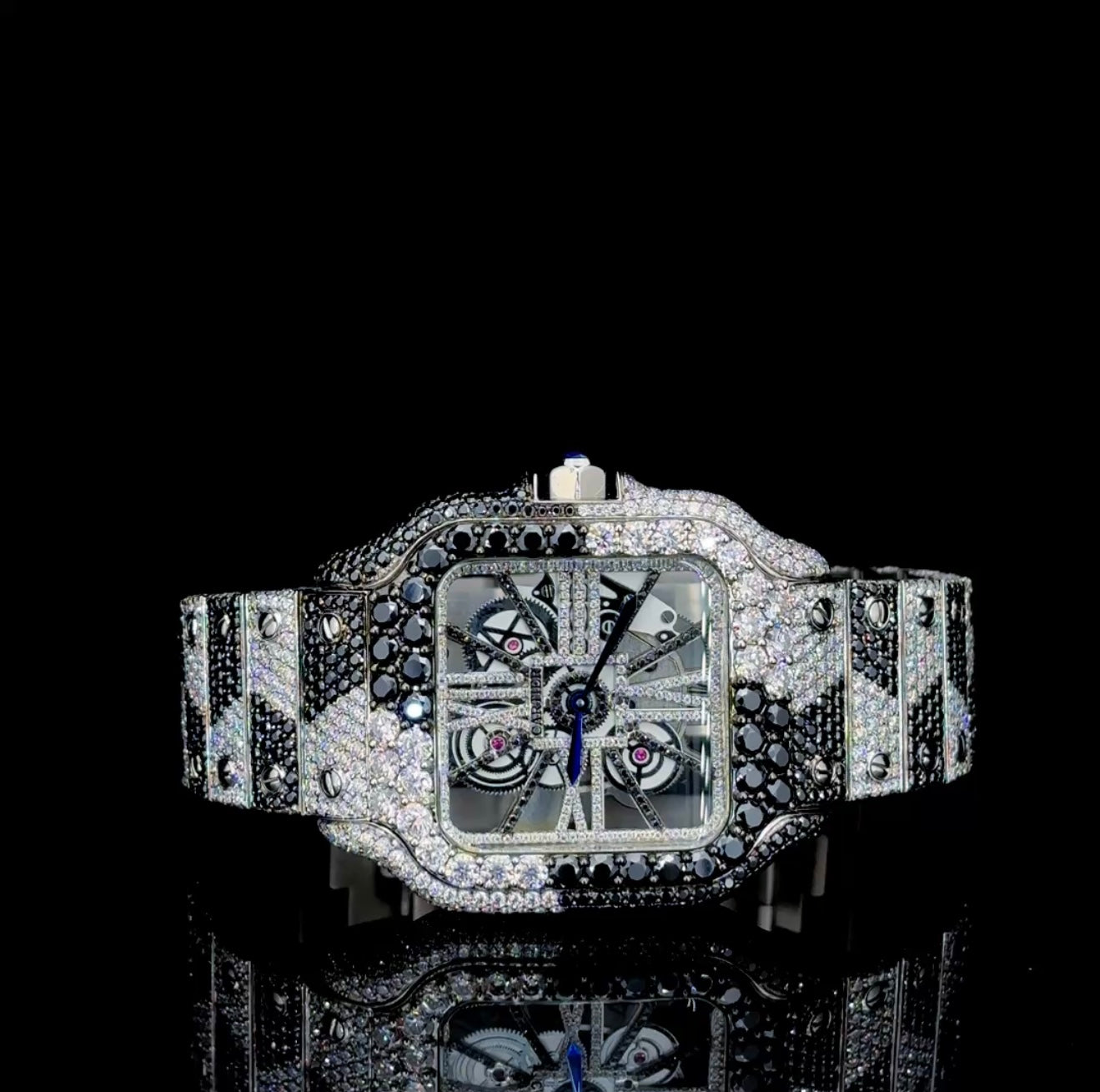 Military style watch | VVS quality Moissanite watch | Automatic watch | Beautiful black and white Diamond studded watch