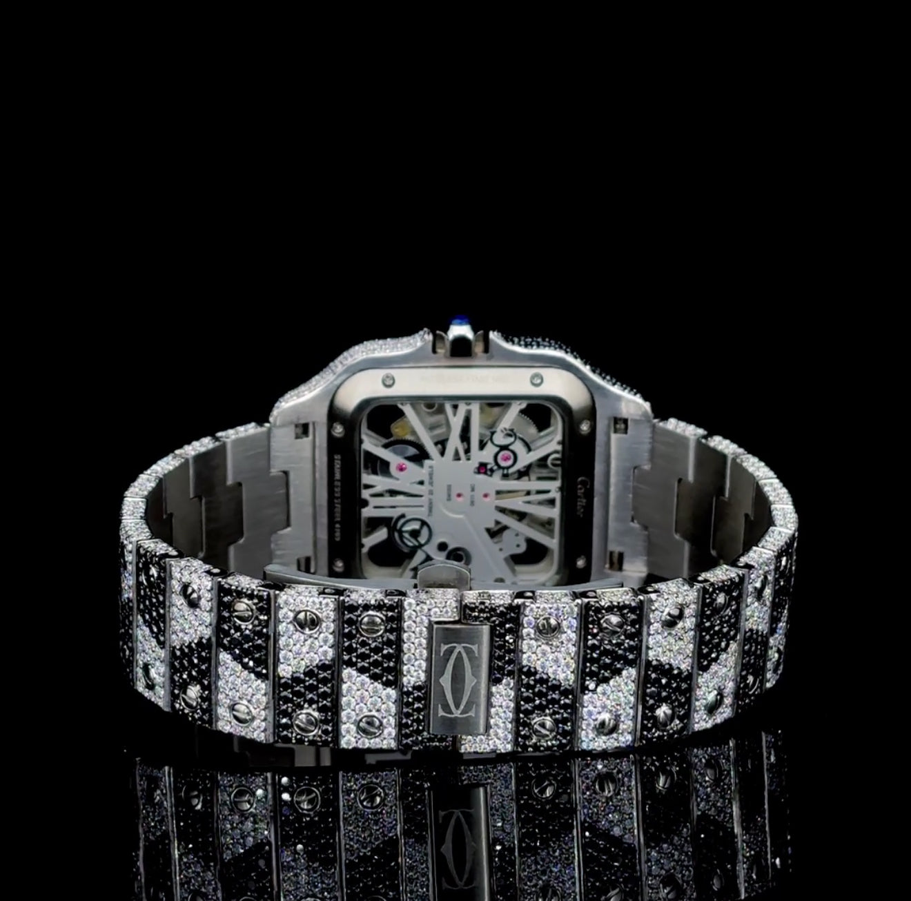 Military style watch | VVS quality Moissanite watch | Automatic watch | Beautiful black and white Diamond studded watch