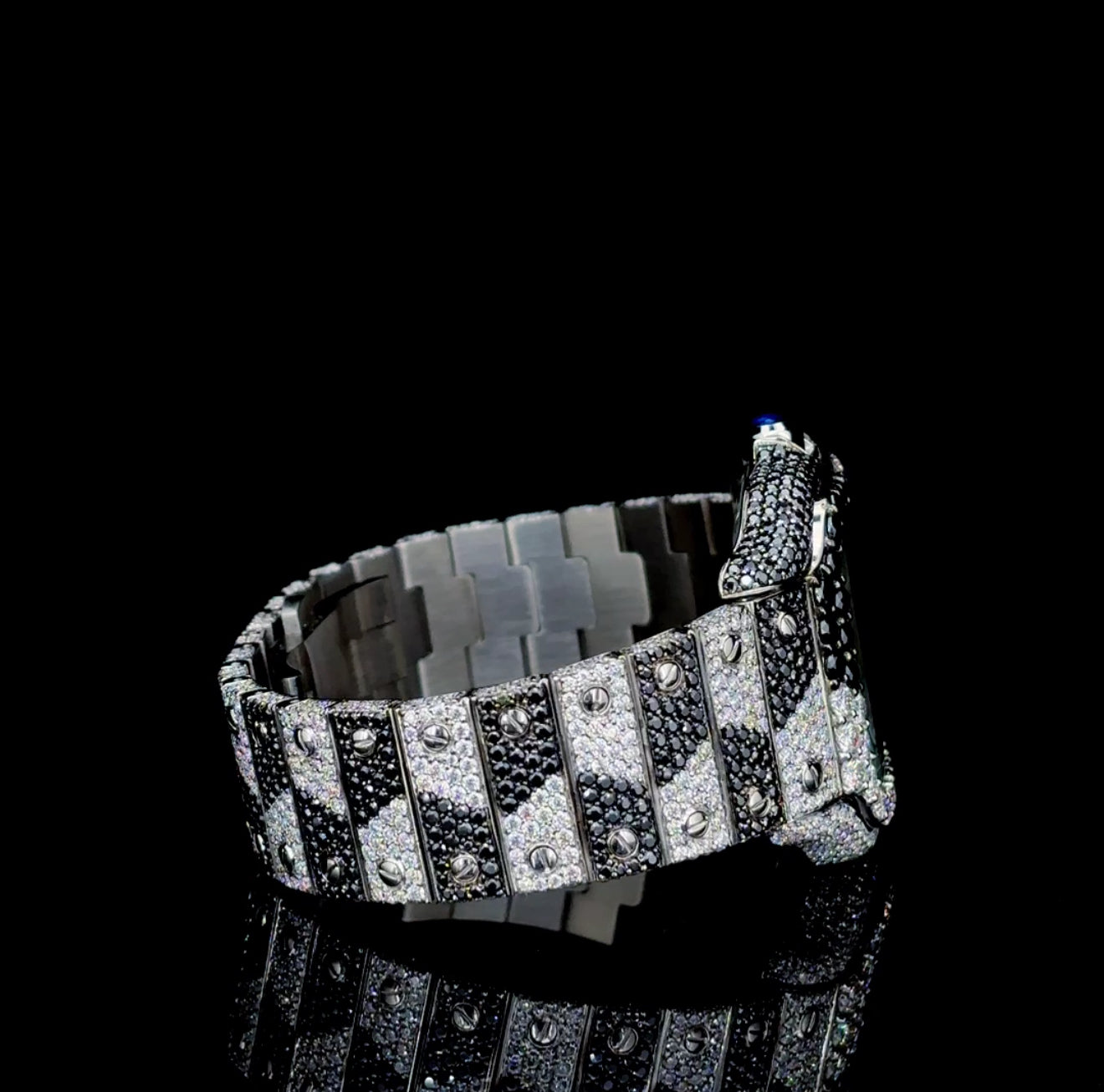 Military style watch | VVS quality Moissanite watch | Automatic watch | Beautiful black and white Diamond studded watch