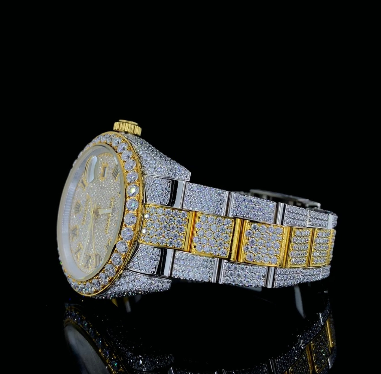 Elegant rose gold and silver watch studded with Moissanite diamonds | VVS QUALITY | Fully Iced out | Automatic watch