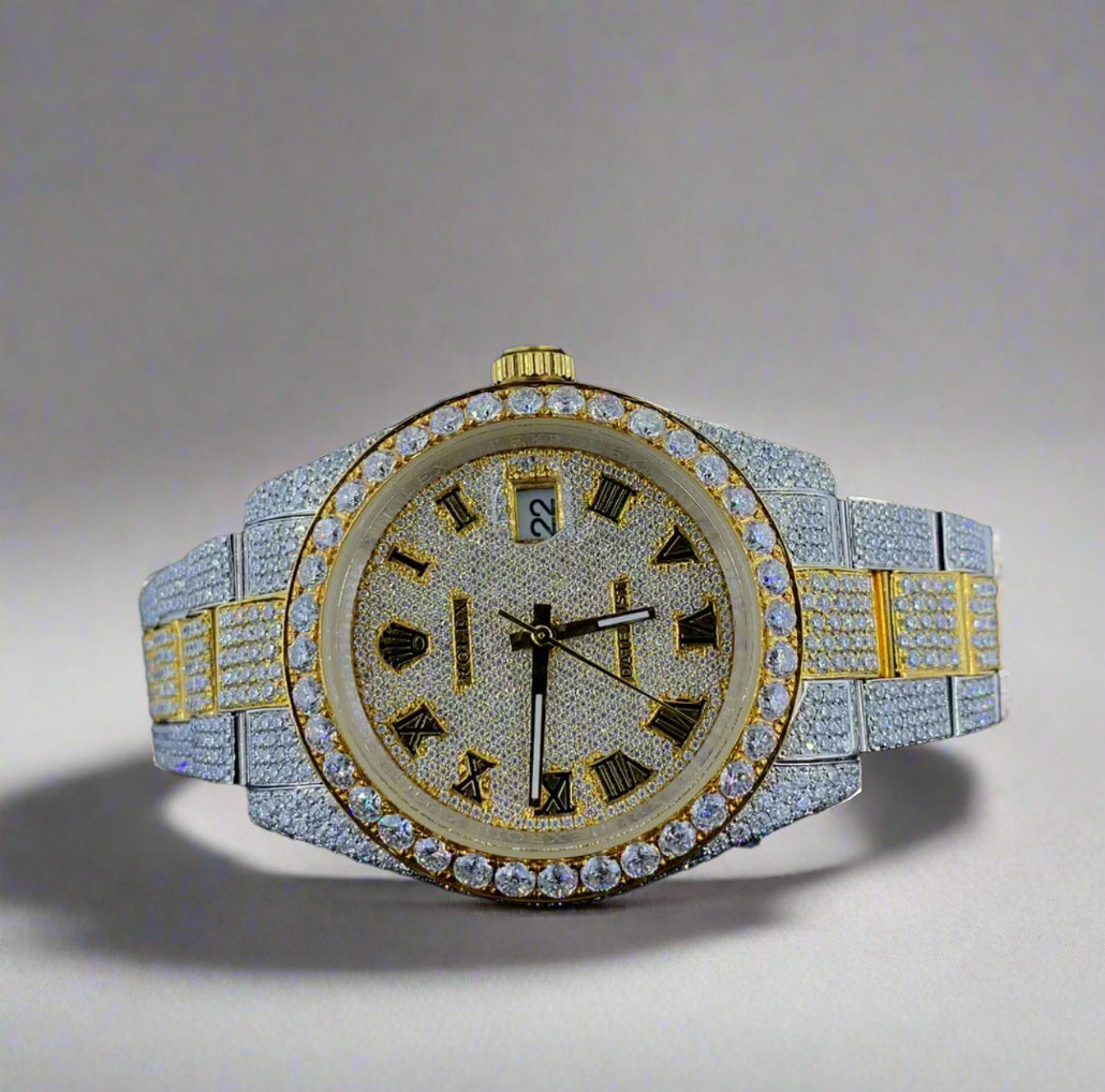 Elegant rose gold and silver watch studded with Moissanite diamonds | VVS QUALITY | Fully Iced out | Automatic watch