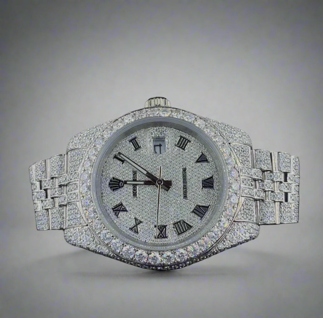 Silver watch studded with Moissanite Diamonds | Automatic watch | Fully Iced Out watch | Hiphop watch