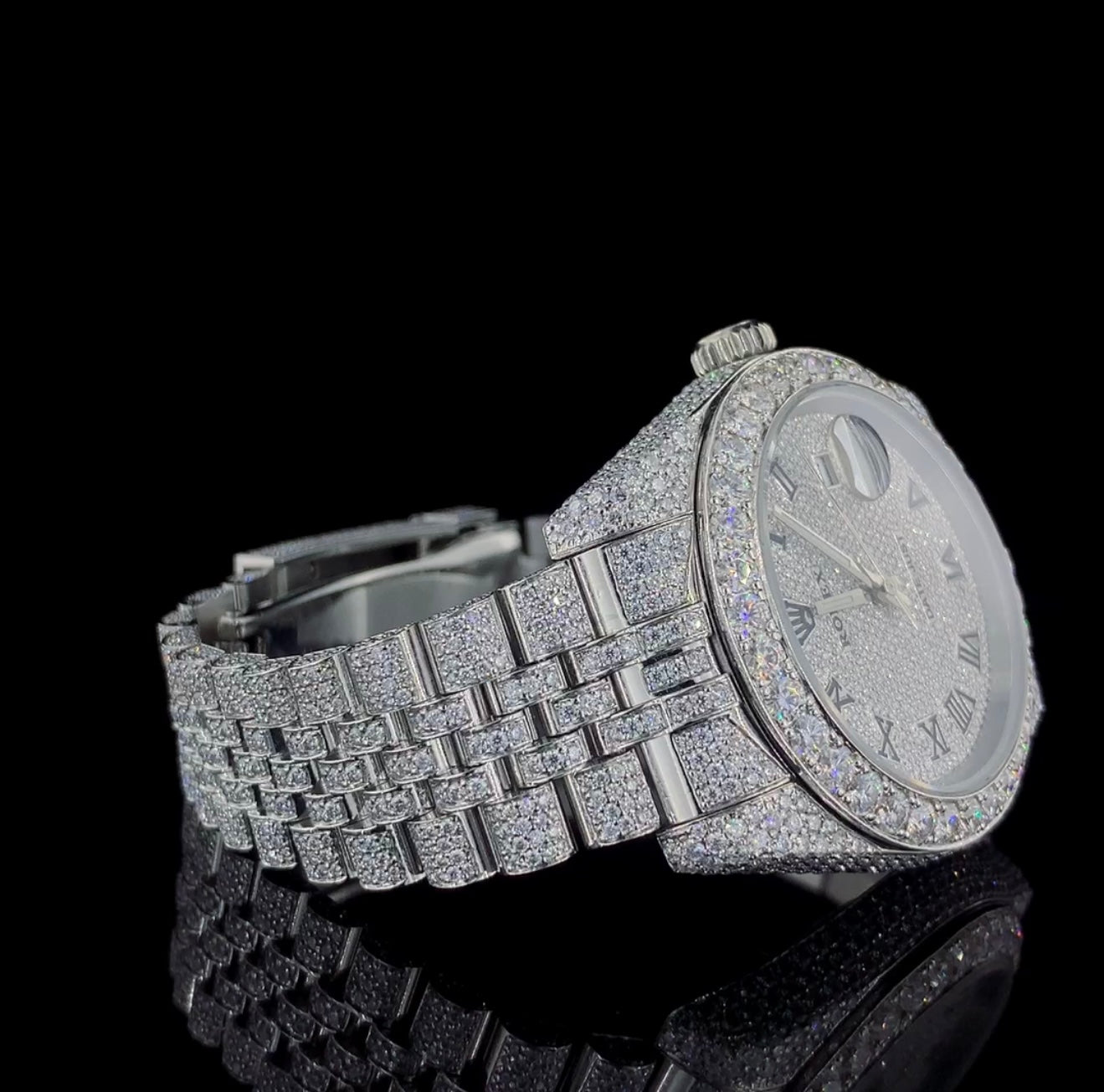 Silver watch studded with Moissanite Diamonds | Automatic watch | Fully Iced Out watch | Hiphop watch