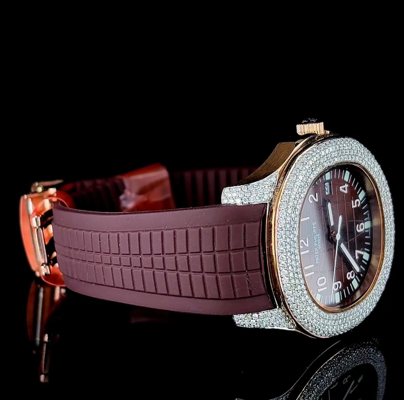 Luxury Brown Dial Watch with Lab-Grown Diamond Bezel and Textured Rubber Strap | Automatic watch | VVS quality