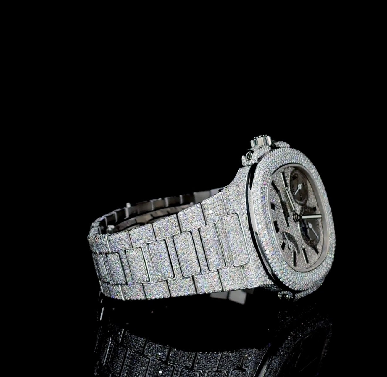 Silver Watch Crusted with Moissanite diamonds | Automatic watch | VVS quality watch | Hip hop watch | FULLY ICED OUT
