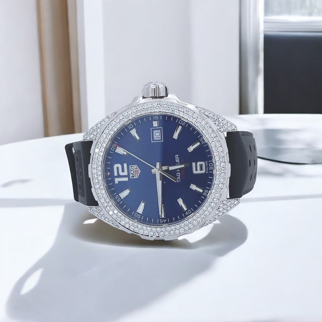 Blue watch crafted with lab grown diamonds | Leather strap | trendy watch