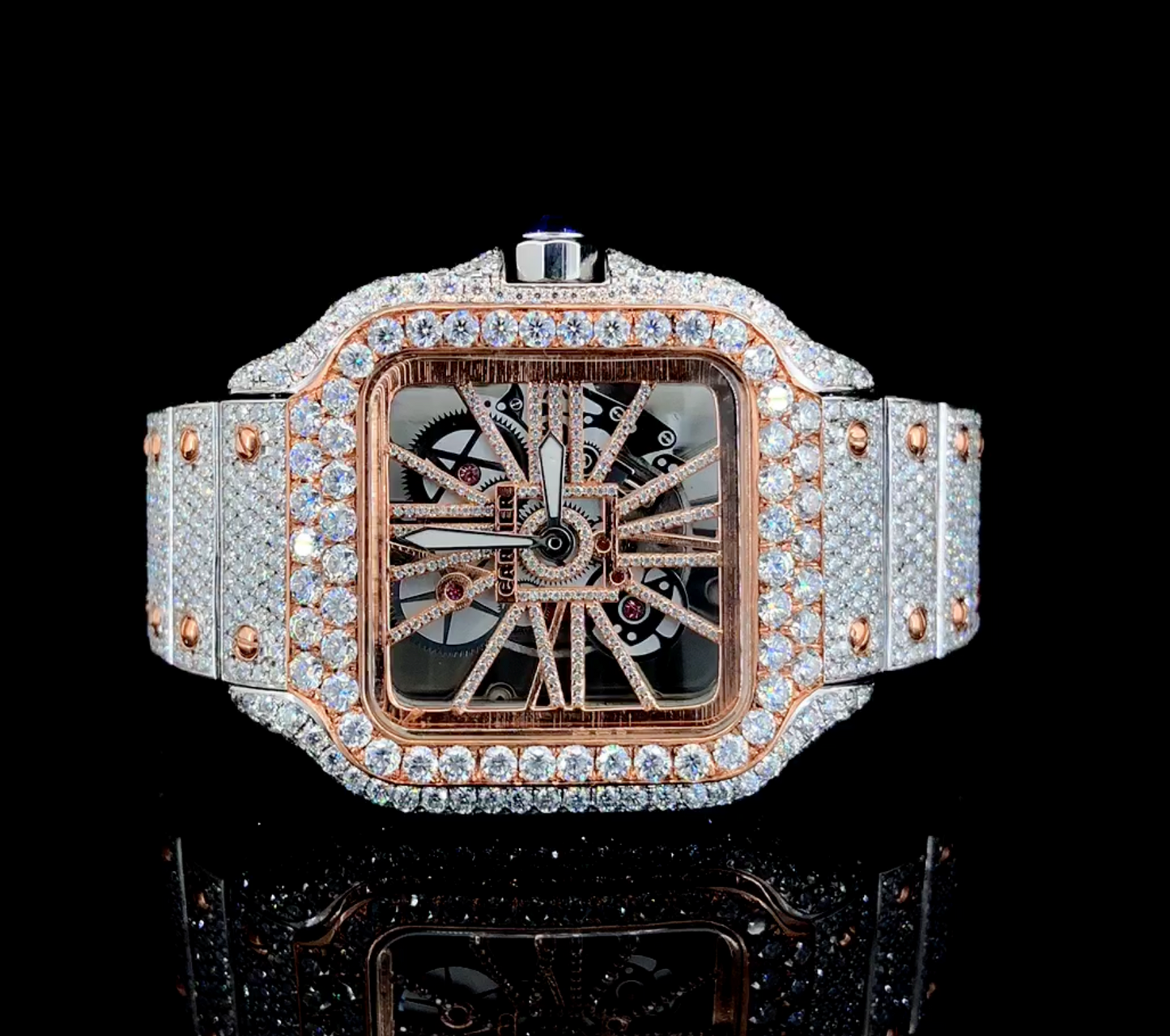Iced out two tone watch | Moissanite diamonds | Skeleton watch | VVS1