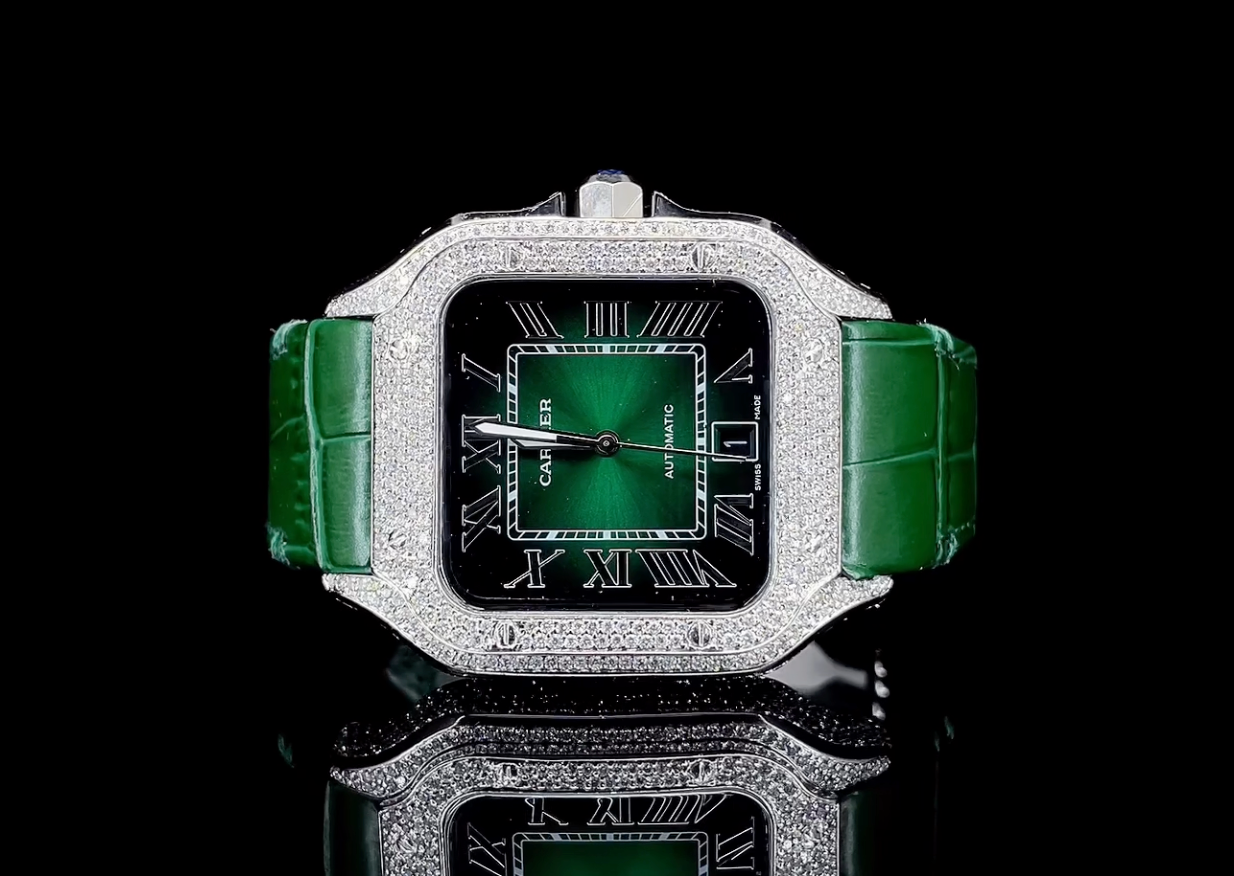 Beautiful Leather strap Iced out Watch | Automatic watch