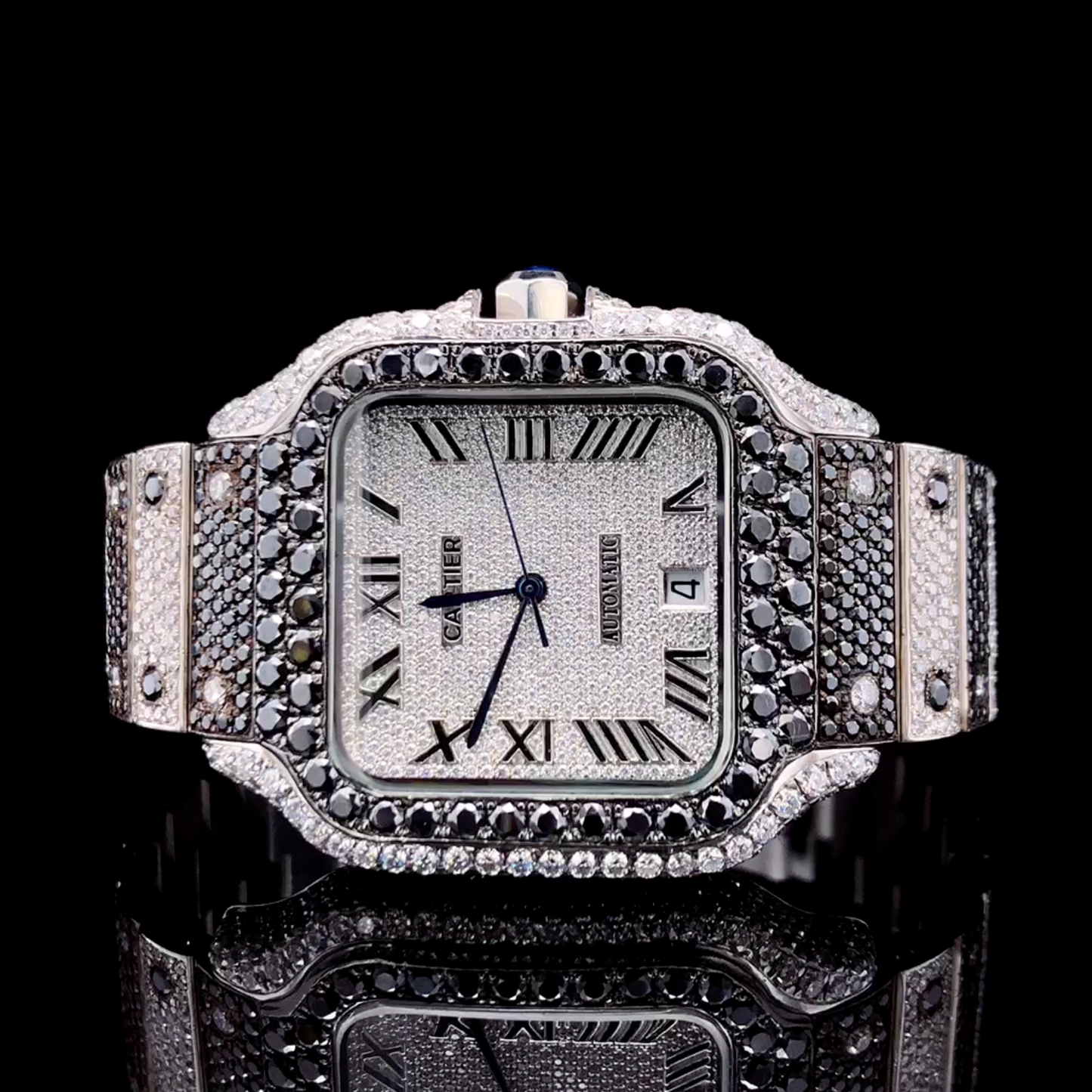 Custom Designed Fully iced out watch | Black and white diamonds | Moissnaite diamonds | VVS1