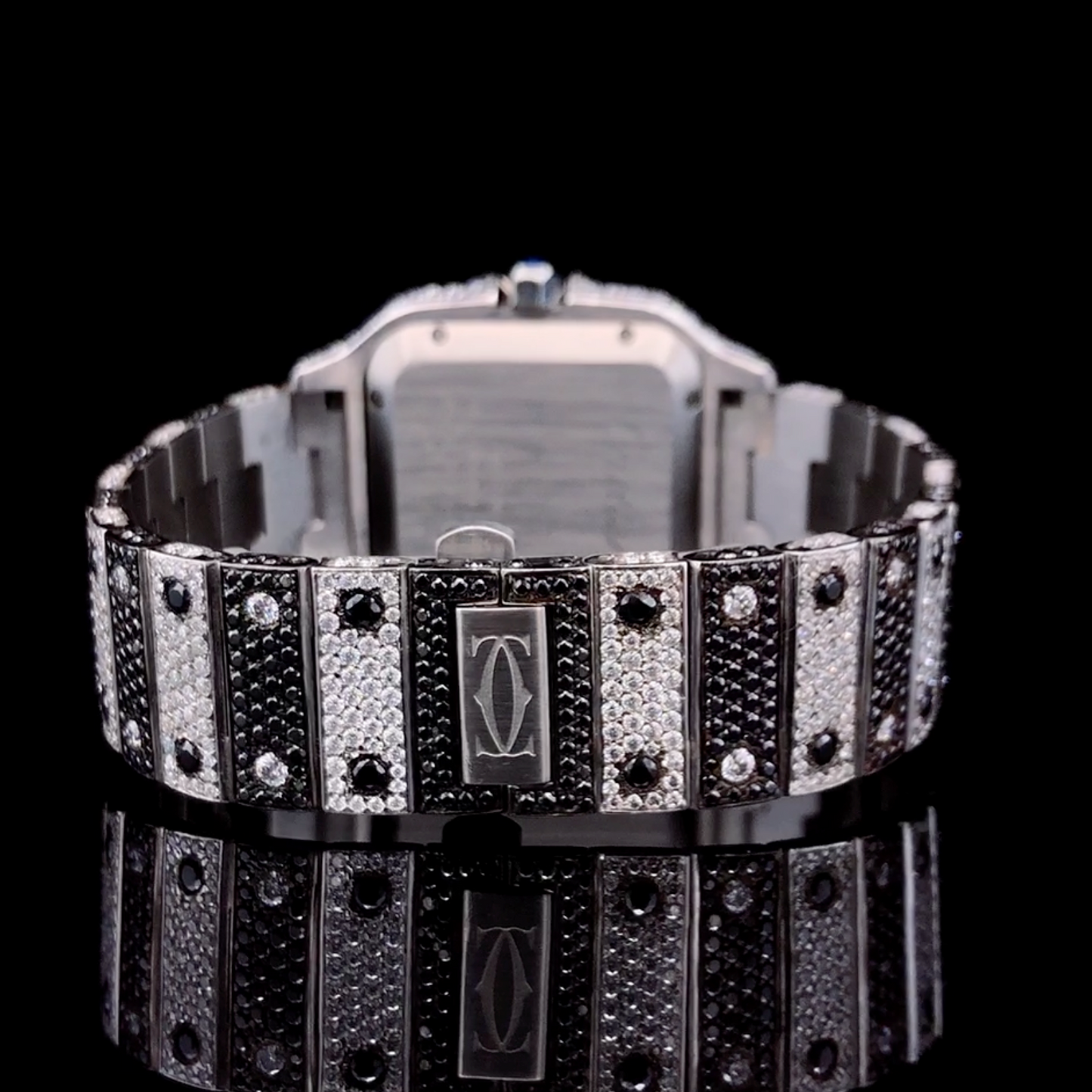 Custom Designed Fully iced out watch | Black and white diamonds | Moissnaite diamonds | VVS1