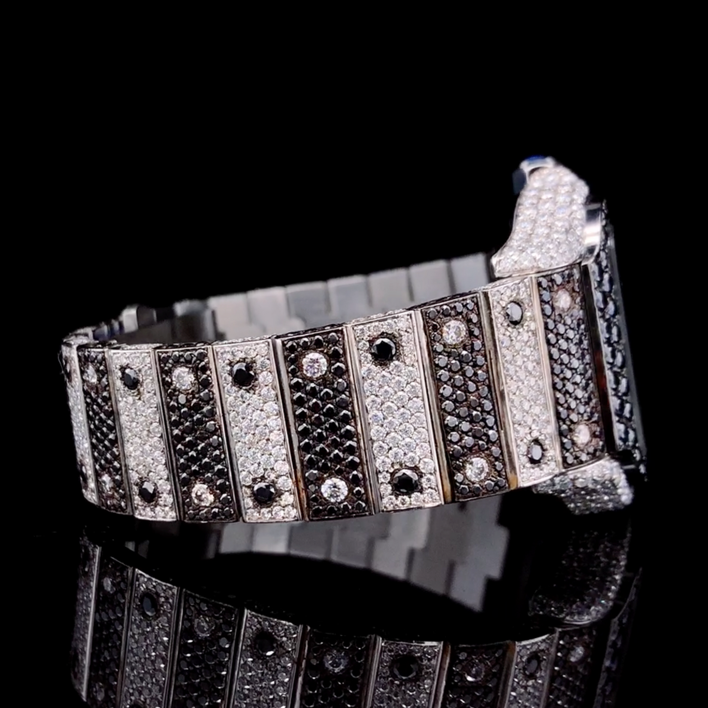 Custom Designed Fully iced out watch | Black and white diamonds | Moissnaite diamonds | VVS1
