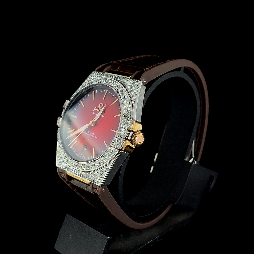 Red Dial luxury Timepiece upgraded with Lab grown diamonds | Automatic watch