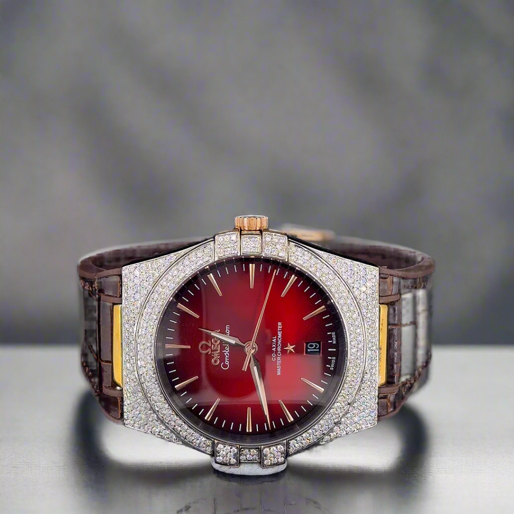Red Dial luxury Timepiece upgraded with Lab grown diamonds | Automatic watch