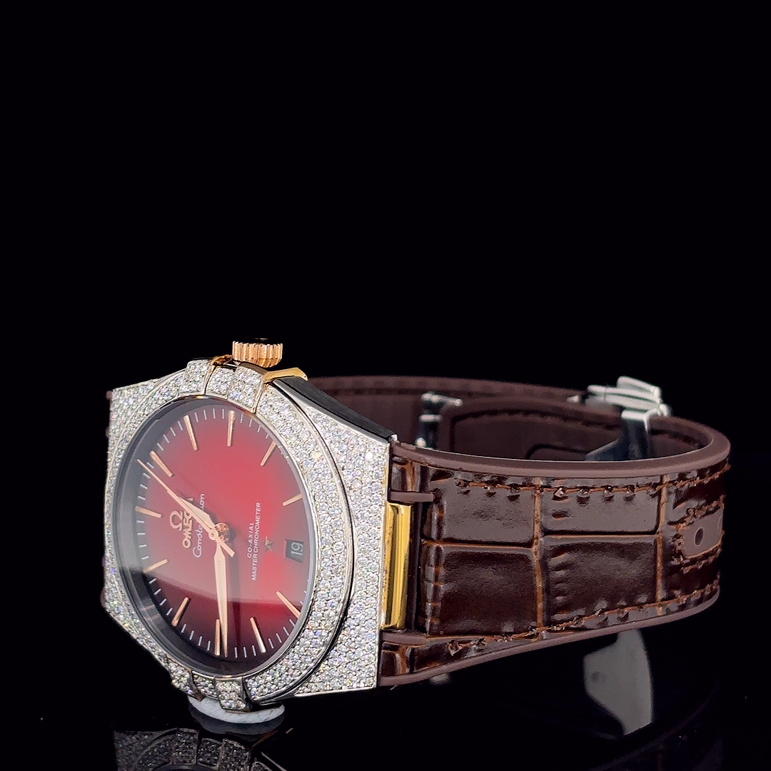 Red Dial luxury Timepiece upgraded with Lab grown diamonds | Automatic watch