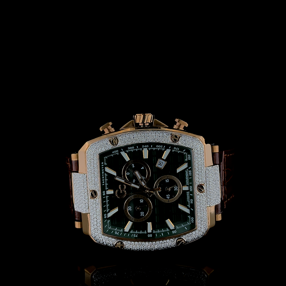 Gc spirit tonneau Pave set with Lab Grown Diamonds | Automatic watch | Leather strap