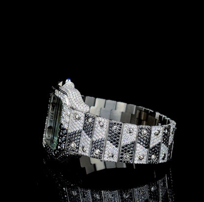 Military style watch | VVS quality Moissanite watch | Automatic watch | Beautiful black and white Diamond studded watch