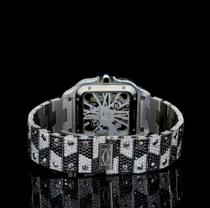 Military style watch | VVS quality Moissanite watch | Automatic watch | Beautiful black and white Diamond studded watch