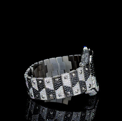 Military style watch | VVS quality Moissanite watch | Automatic watch | Beautiful black and white Diamond studded watch