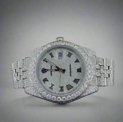 Silver watch studded with Moissanite Diamonds | Automatic watch | Fully Iced Out watch | Hiphop watch