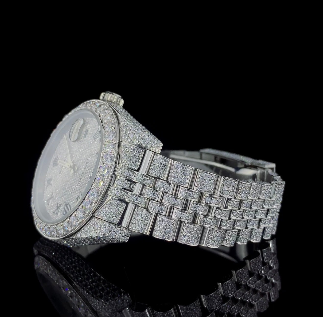 Silver watch studded with Moissanite Diamonds | Automatic watch | Fully Iced Out watch | Hiphop watch