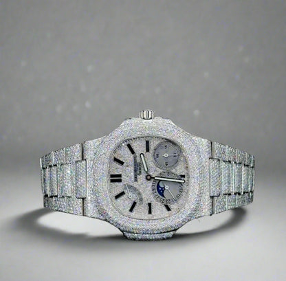 Silver Watch Crusted with Moissanite diamonds | Automatic watch | VVS quality watch | Hip hop watch | FULLY ICED OUT