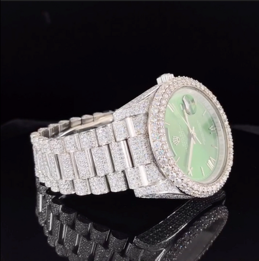Green Dial Jubilee bracelet ICED OUT watch | MOISSANITE WATCH