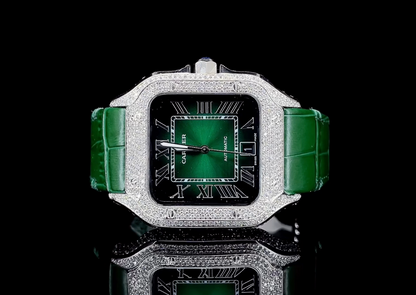 Beautiful Leather strap Iced out Watch | Automatic watch