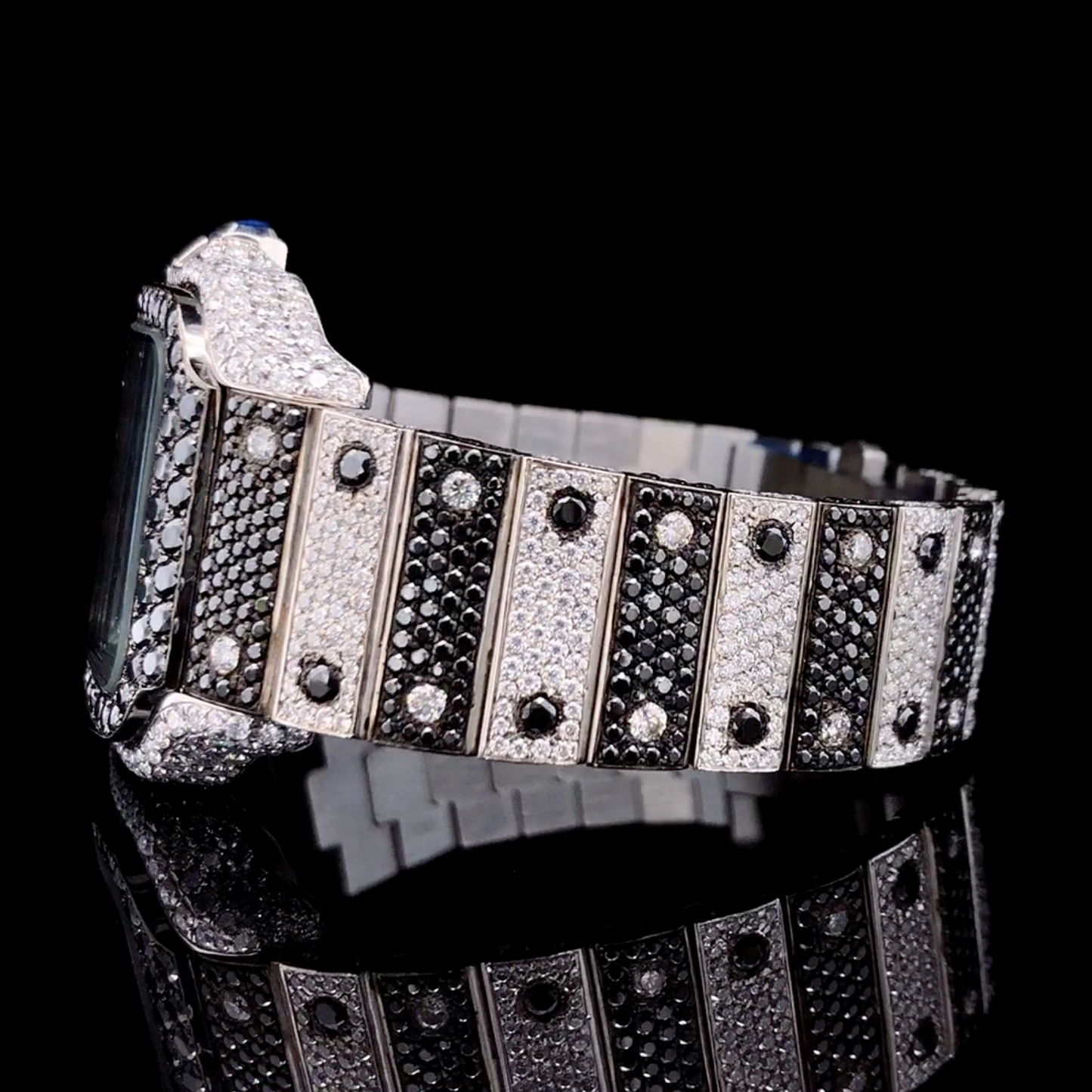 Custom Designed Fully iced out watch | Black and white diamonds | Moissnaite diamonds | VVS1