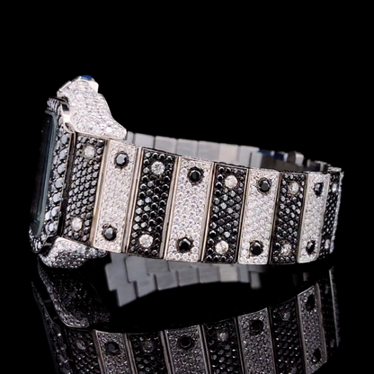 Custom Designed Fully iced out watch | Black and white diamonds | Moissnaite diamonds | VVS1
