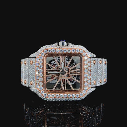 Iced out two tone watch | Moissanite diamonds | Skeleton watch | VVS1