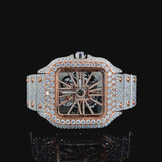 Iced out two tone watch | Moissanite diamonds | Skeleton watch | VVS1