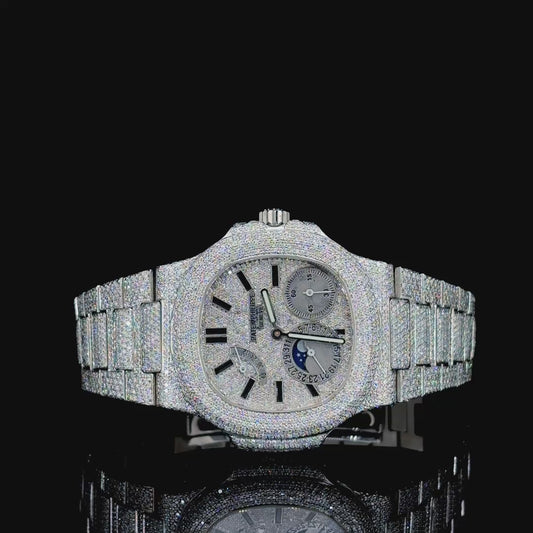 Silver Watch Crusted with Moissanite diamonds | Automatic watch | VVS quality watch | Hip hop watch | FULLY ICED OUT