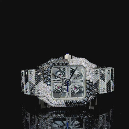 Military style watch | VVS quality Moissanite watch | Automatic watch | Beautiful black and white Diamond studded watch