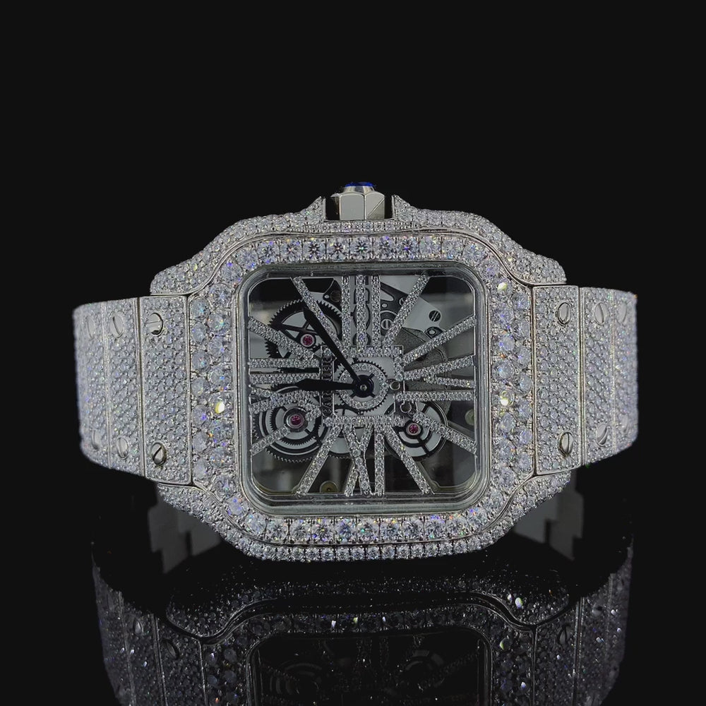 Luxury iced out Skeleton Moissanite Diamond watch |