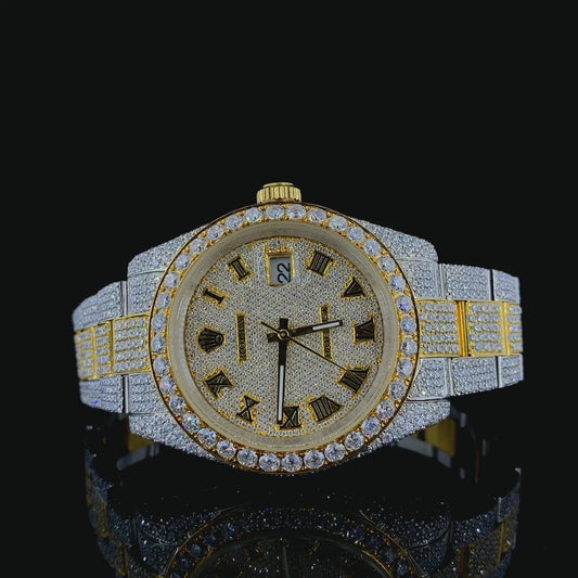 Elegant rose gold and silver watch studded with Moissanite diamonds | VVS QUALITY | Fully Iced out | Automatic watch