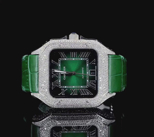 Beautiful Leather strap Iced out Watch | Automatic watch