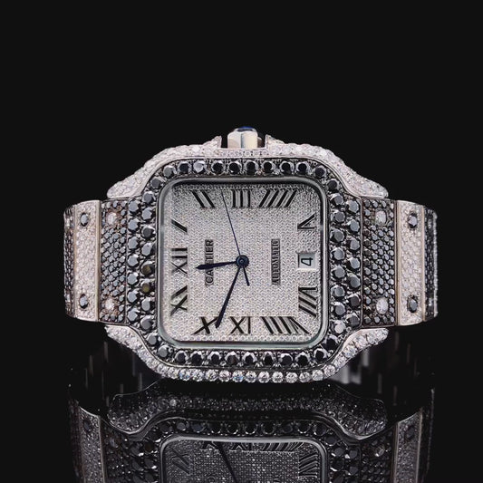 Custom Designed Fully iced out watch | Black and white diamonds | Moissnaite diamonds | VVS1